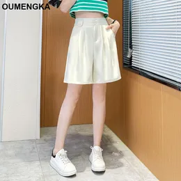 OUMENGKA AllMatch 5 Solid Color Casual Summer Office Shorts Women Aline High Waist Slim Short Femme Chic S4XL Ladies Bottom 240409