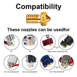 Hotxyz E3D Extra munstycken 3D Print Parts Extruder mässingsmunstycken för V5 V6 3D -skrivar Tillbehör M6 gängat Extruder Print Head