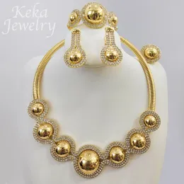 Est Luxus Brasilien 18K Gold plattiert Schmuck Set exquisite Halskette Ohrringe Ring Armband Geschenk Afrikanische Hochzeitszubehör 240402