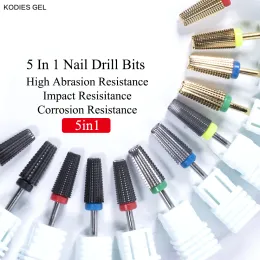 Bits KODIES GEL Tungsten Nail Drill Bits 5 In 1 Carbide Eletric Drill Accessories Machine Milling Burr Manicure Nail Art Tools Buffer