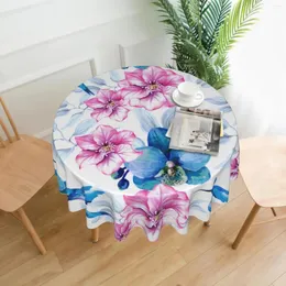 Borddukblå kolibrier TABLEDdukar tvättbar akvarell Blommig blommor Runt borddukar Cirkulära täckdukar för semester