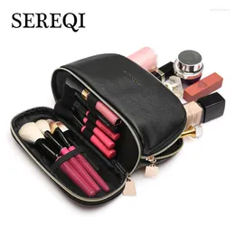 Cosmetic Bags SEREQI Women's PU Leather Waterproof Bag Travel Necessarie Toiletry Wash Storage Makeup Cases Beauty Organizer Make Up