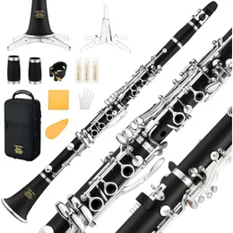 Eastar B Flat Clarinet för mellanliggande nybörjare-Uppgraderad Ebonit BB-klarinett med silverpläterad finish, 2 fat, 4C munstycke, hårt fodral och rengöringssats ECL-400