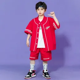 Boy Summer Clothing Kids Baseball Shirt Short Shorts Shorts Top Cargo Shorts Outfit Hip Hop Adolenge Jazz Dance Costume 3-16y