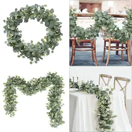 Decorative Flowers Artificial Eucalyptus Garland Faux Greenery Wreath Vines With White Mini Decor For Arch Wall Wedding Party Supplies