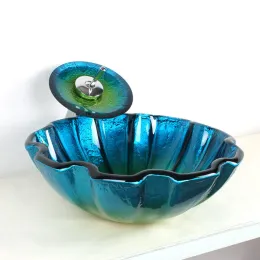 Europa Vintage Style Art Glass Counter Top Basin Waschbecken handgefertigt Keramik Badezimmer Gefäß Waschbecken Glaswaschbecken LO622508
