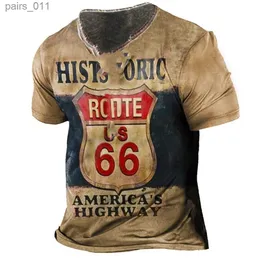 Camisas casuais masculinas Retro Print Mens Rota 66 T-shirt Summer Street Opeversized O-Gobes Ofcha