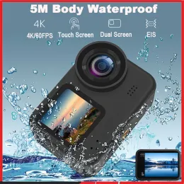 Kameror 4K60FPS 20MP Action Camera 5M Body Waterproof EIS 170D Go Sports Pro Video Recording Dual Display 2 "Pekskärm 1080p webbkamera