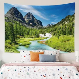 Wandteppiche natürliche Landschaft schöne Waldstrom -Szene Tapisserie Sommer Jungle Bohemian Mandala Dekor Wand hängende Decke Beach Matte