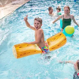 Battle Log Raft Inflatable Pool Float Game Log Row Toys 4 Pcs Pool Toys Inflatable Floating Water Toys Wood Grain Floating Pool