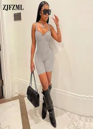 Spring Autunm Sexy One Piece Dompers Nude Demoveless Brap Women Jumpsuit Deep V Neck Shol Club Romper Slim Fit Empire Taist