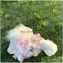 Hundkläder Dog Apparel Dog Apparel Pet Rainbow Puffy kjol Fantasy Pink Farterfly Wings Summer Teddy Yorkshire Marquis Princess Dresses For Small DH2FN L46
