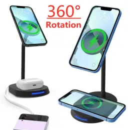 Chargers 30W Magnetic Wireless Charger 3 in 1 360 Rotate Phone Stand Fast Wireless Charger Macsafe For iPhone 12 13 14 Pro Airpods Pro