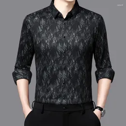 Мужские повседневные рубашки осень и зимняя высококачественная тенденция атласная цветочная рубашка бизнес-топ
