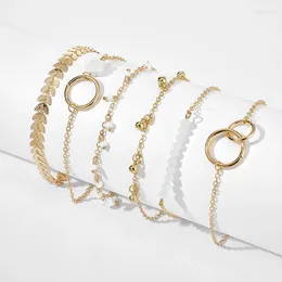 Pulseira de 6pcs/conjunto de pulseira boho feminino folhas folhas de jóias circulares jóias