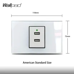 AU US Double USB Charger Socket Wallpad L3 Tempered White Glass Panel 118*75mm 3.1A Smart Usb Outlet wall AU IT IL US Plug