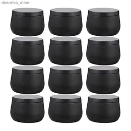 Jarras de comida de comida 12 PCs 8 oz de latas de vela de metal vazias com contêineres de tampa Defina o frasco de vela preto para a vela de diy makin suprimentos de Natal Tin L49