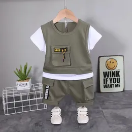Children Cotton Clothes Summer Baby Boys Patchwork T Shirts Shorts Pants 2Pcssets Infant Kids Toddler Tracksuits 0-5 Years 240407