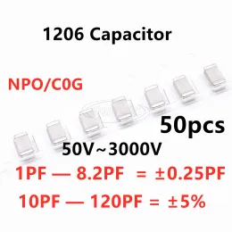 50 st 1206 SMD -kondensator 1/1,8/2/2.2/2.7/3/3,9/4.7/5/5.6/6.8/8.2/10/11/15/18/20/27/30/33/39/47/47/ 56/68/82/100PF 120PF NPO C0G