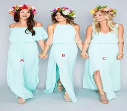 2019 Mint Chiffon Summer Beach Bohemian Split Bridesmaid klänningar olika på axel Elegant Maid of Honor Wedding Party Dress C1792767