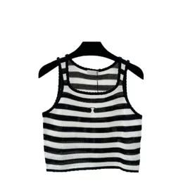 Stylish Striped Lace Knit Vest Crew Neck Sleeveless Knit Tops Designer Embroidered Logo Knitted Vest Women Knits Tee Sexy Camisole