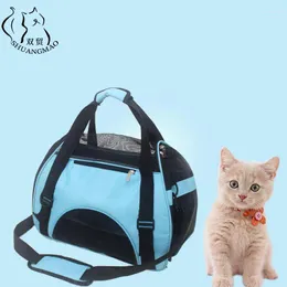 Kattbärare Shuangmao Portable Dog Shoulder Travel Påsar andas Mesh husdjur Små katter valp för bärare utgående husdjur handväska ryggsäck