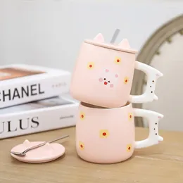 Mugs Creative Pink Cartoon Ceramic Cup Girl Heart Office Coffee Literary färskt och återanvändbart märke