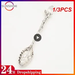 Skedar 1/3st Crystal Head Spoon Dining Bar Vintage Royal Style Alloy Carved Leaf Mini Coffee Dessert Tea Flatware Home