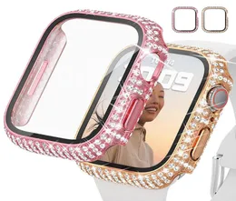 Para Apple Watch Case 45mm 44mm 42mm 41mm 40mm 38mm Series 7 6 5 SE Tampa completa de diamante com protetor de tela Box1643063