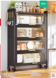 Kitchen shelf with cabinet door, floor multi-storey storage cabinet, multifunctional microwave oven, pot, oven, cabinet storage