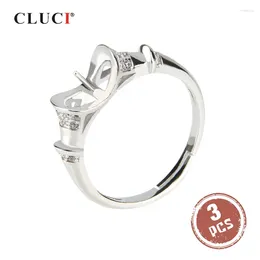 Cluster Rings CLUCI 3pcs Authentic Silver 925 Women Pearl Ring Mounting Fashion Adjustable For Wedding Engagement SR2044SB