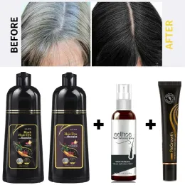 Fast Permanent Hair Darkening Dye Shampoo Polygonum Multiflorum Follicle Massage Serum Grey Turn Black Spray Set for Women Men