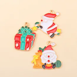 15pcs 새로운 혼합 크리스마스 시리즈 에나멜 매력 DIY 제작 펜던트 목걸이 귀걸이 팔찌 크리스마스 선물 보석 찾기