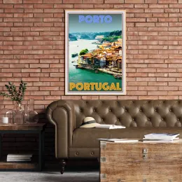 ポルトポルトガルレトロビンテージスタイル旅行ポスターHD印刷可能なキャンバスアートプリントホームデコレーションウォールペインティング（フレームなし）