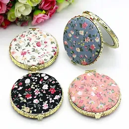 Dshou225 Mini Runde Taschenfalte Make -up Make -up Vintage Doppelseiten floral bedrucktes chinesisches Stil kompaktes kosmetisches Werkzeug Geschenk 240409