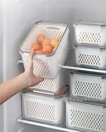 3PCS холодильник для хранения коробка хранения холодильник Fresh Kitchen Organizer Овощные фрукты коробки с сливными корзинами Крышка 2202129044667