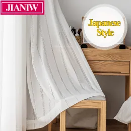 JIANIW Japanese Style White Hollow Out Sheer Curtain For Living Room Bedroom Voile Tulle Window Blinds Drape Rideaux Chambre