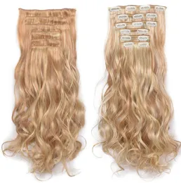 16 klipsów w przedłużeniu włosów Wave Body Fael 22 Quot Hair Extension Clip dla kobiet Syntetyczne przedłużenia włosów Brown 613 Ombre Color6273268