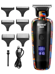 Clippers Kemei Digital Display Hair Trimmer Pusher Professional Barber Pusher for Men Cash Clipper Graffiti Pattern Electric Barber Shaver