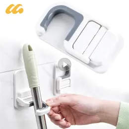 Mop Holder Wall Mount Broom Mop Hanger Frame Self-Defive Dembrella Mop Clip Organizer Storage Rack Accessories