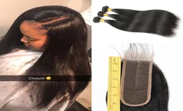 8a Cutícula Alinhada Cabelo 3 Pacotes com 2x6 Parte Média Fechamento de renda suíça Fechamento reto barato de cabelo humano brasileiro Extensão NAT5781375