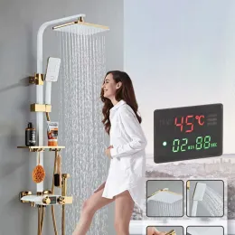 Termostatisk duschsystem Senducs ABS Handdusch 10 tums duschhuvud Regn Dusch Suit Luxury Badrum Digital dusch Set