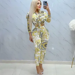 Women's Two Piece Pants 2024 Colorful Print Energetic Suitable Sexy Casual Full Sleeve Shinny Chic Ladies Slim Set Women Autumn