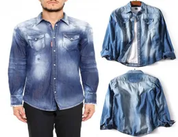 Fade Vintage Denim Wriserts Man Asain Size M2XL Случайный Camicia Uomo Slim Fit Longsleeve Хлопко