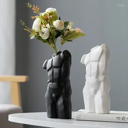 Vases Bodybuilder Body Ceramic Vase Human Bust Statue Artificial Flowers Flower Arrangement Nude Figures Muscle Man Floral