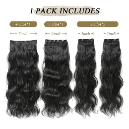 Easihair czarny syntetyczny klips do włosów w przedłużanie włosów dla kobiet 4PCS/zestaw długi falisty grube włosy odporne na ciepło fałszywe włosy