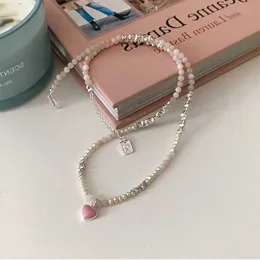 Collane a ciondolo Minar Korea Silver Acrilic Perle Pearl Collana Pearl Womens Pink smalto Love NecklaceQ Necklaceq