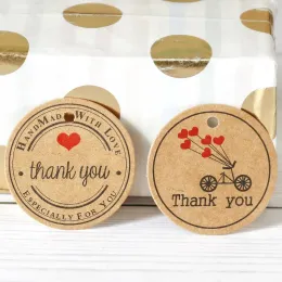 100pcs Kraft Paper Round Tags Thank You Handmade with Love Small Goodie Packaging Supplies Gift Tag Paper Cards Label Tag Decor