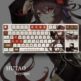 Tillbehör Genshin Impact Theme Hutao PBT Material KeyCaps 61 87 104 108 Keys Set för mekaniskt tangentbord OEM -profil