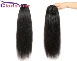 絹のようなストレートポニーテールエクステンション100黒人女性のためのブラジルのバージンナチュラルポニーテールのクリップの人間の髪の爪5356960